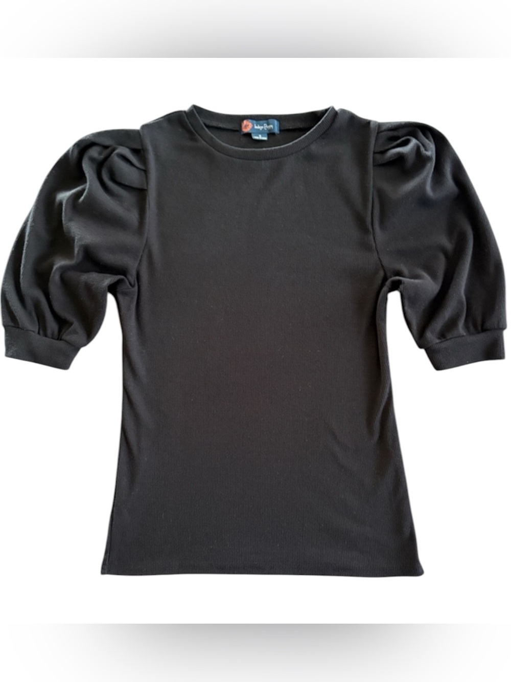 Indigo Poppy Black Ribbed Puff Sleeve Blouse  Size Small workwear casual minimal